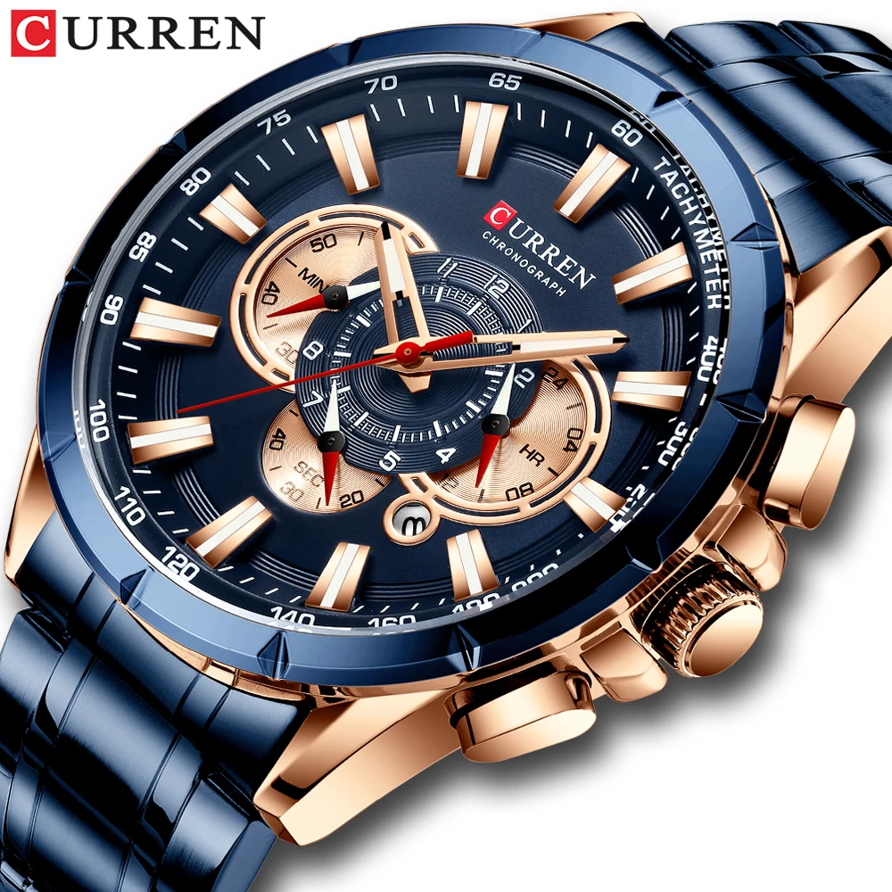 CURREN Top Luxury Brand Men Watch Quartz Wristwatch Sports Chronograph Clock Male Stainless Steel Band Fashion Business Watch