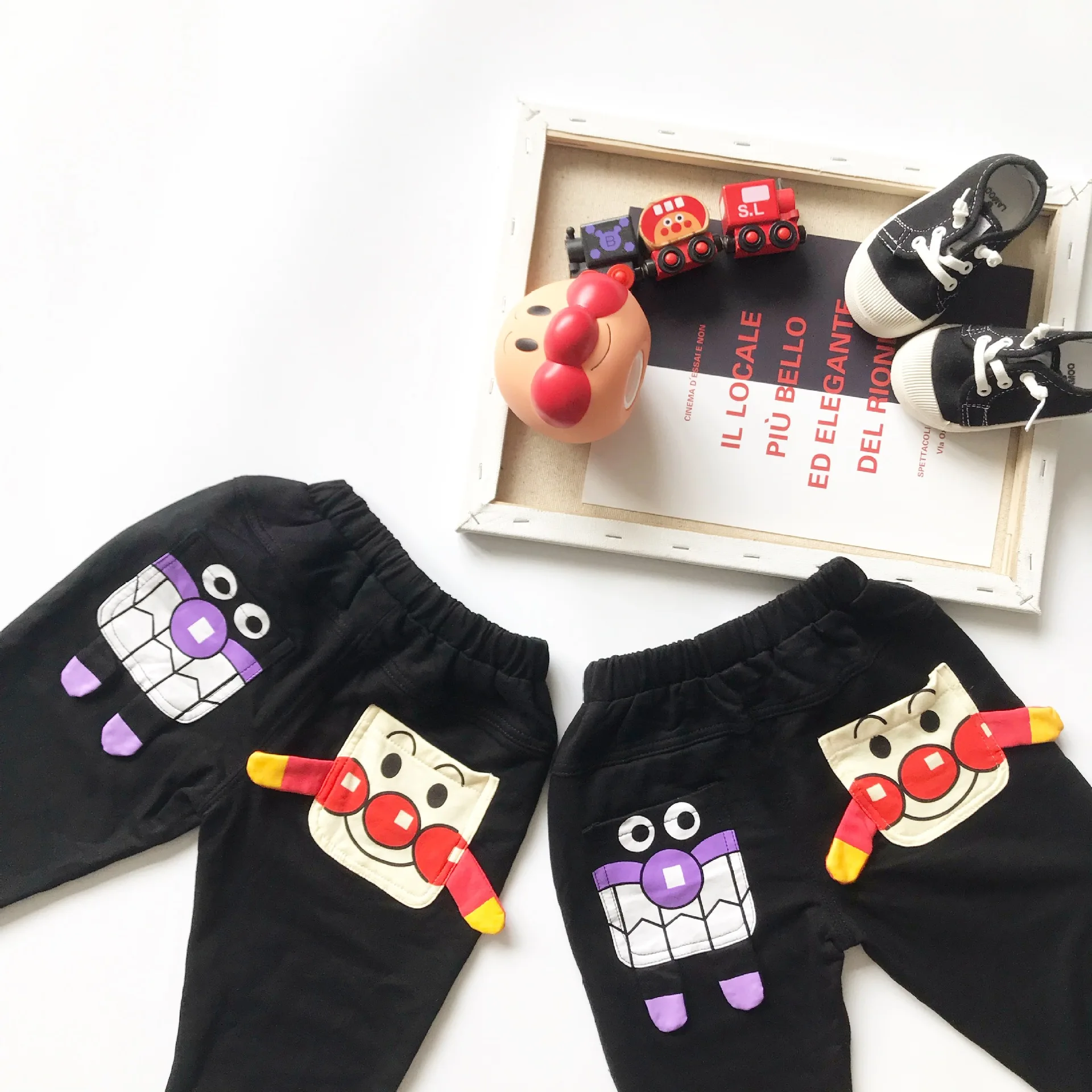 Tonytaobaby/новая осенняя одежда для маленьких детей; черные хлопковые штаны с рисунком для малышей; штаны для девочек; штаны для мальчиков