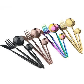 

40Pcs/Set Korean Dinnerware Set 18/10 Stainless Steel Cutlery Set Portable Travel Tableware Set Knife Fork Spoon Teaspoon Set