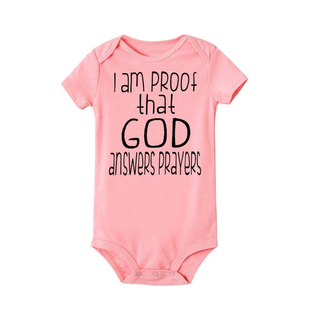 Детский хлопковый комбинезон с надписью «I Am Proof That God Answers mailles» для новорожденных девочек и мальчиков; летняя одежда для малышей - Цвет: Розовый