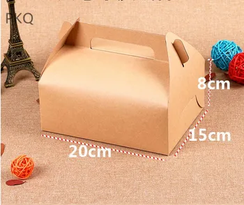 

20Pcs Large Paper Gift Box With Handle Baking Cake Packing Box Handle Cupcake Box Brown Kraft Present Boxes 20x15x8cm