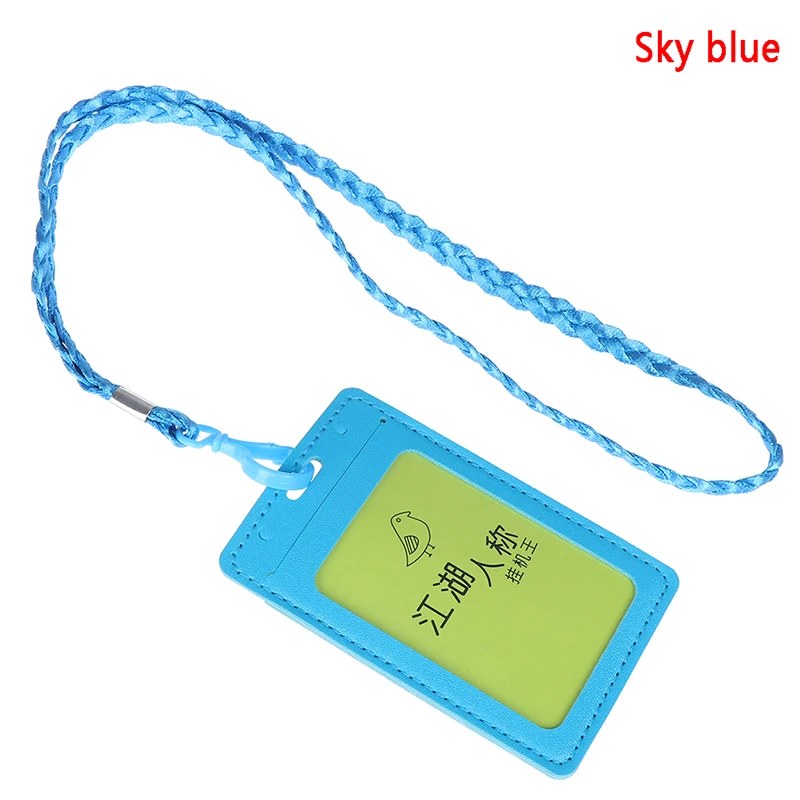 Sky Blue Держатель для карт кожаный держатель для удостоверения личности-чехол из искусственной кожи Бизнес значок с Цепочки и ожерелья шнурки с логотипом по индивидуальному заказу принт канцелярские принадлежности - Цвет: Sky Blue