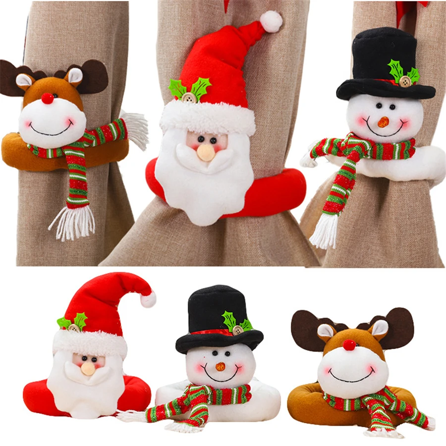 

9 Pcs Christmas Curtain Buckle Xmas Window Curtain Tiebacks Santa Snowman Elk Window Decorations Wine Bottle Topper Ornaments