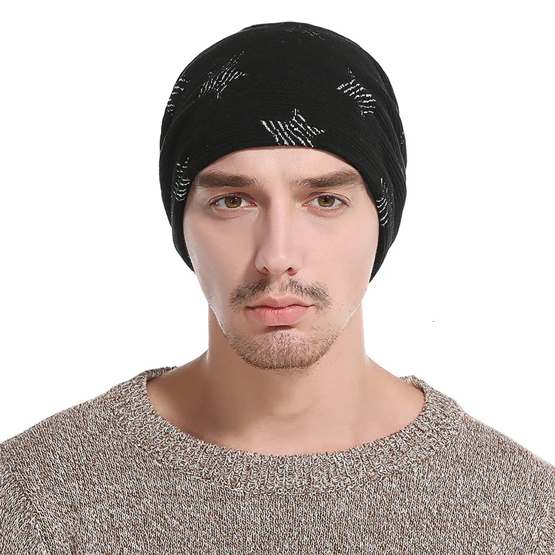 Skullies Beanies осенняя и зимняя модная уличная теплая шапка унисекс плюс дикая пятиконечная звезда головной убор
