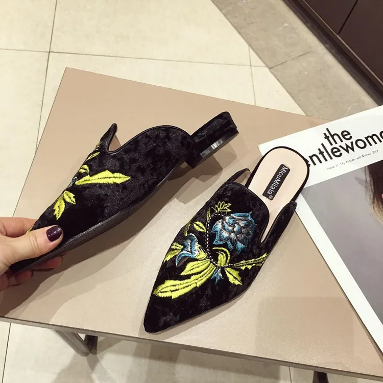 

Shoes Loafers Flock Slippers Flat Slipers Women Female Mule Slides 2019 Mules Sewing PU Basic Rubber Flat Shoes Female Mules