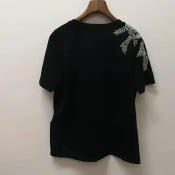 

Flower Beadings Embroidery Women T Shirt Lady Simple O-neck Tee 2020 Sping Summer T-shirts