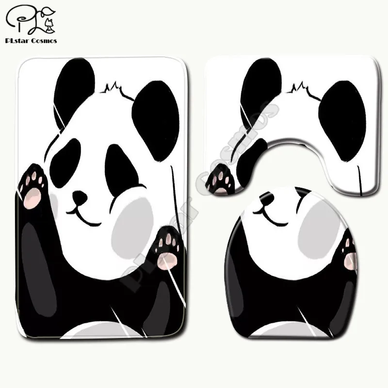 

Cartoon Shark panda pattern 3D printed Bathroom Pedestal Rug Lid Toilet Cover Bath Mat Set drop shipping style-3