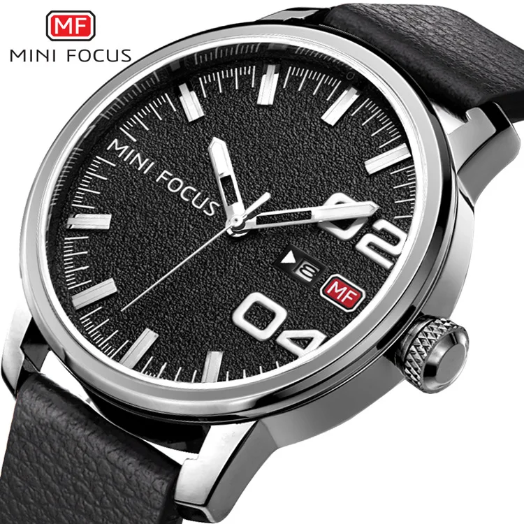

Mini FOCUS/MEN'S Table/Business/Japan Movement/Calendar Night Light Waterproof/Leather Watch Strap 0022G