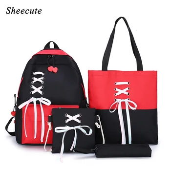

School Bags for Girls Kids School Backpack 4pcs/set Children Schoolbags Fashion Orthopedic Girls Backpacks Lace Canvas Backpack
