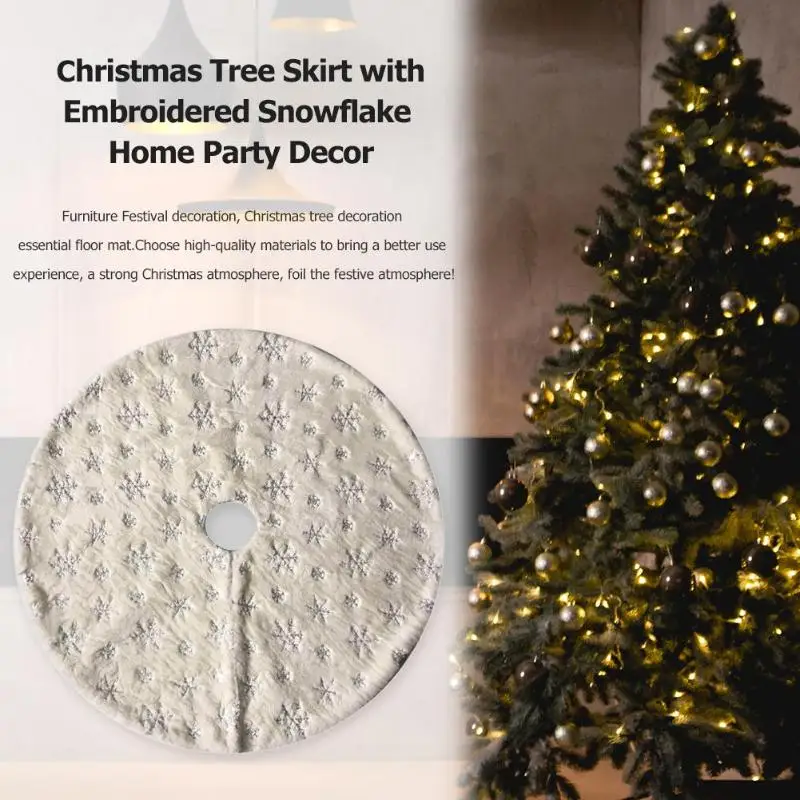 

90cm 122cm Christmas Tree Skirts Gold Silver Snowflakes Apron Home Parties Decor Paste Tape Design for Use Convenient