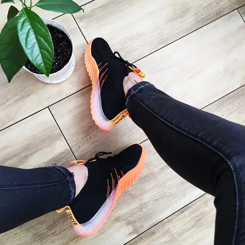 Женские кроссовки на платформе; Цвет черный, оранжевый, зеленый, белый; обувь на массивном каблуке; кроссовки из сетчатого материала для тенниса; Feminino; повседневная обувь; FM-A22