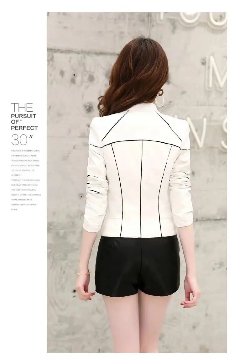 Fashion White Leather Jacket Women 2023 New Motorcycle Leather Clothing  Female Coat Short Slim Outerwear