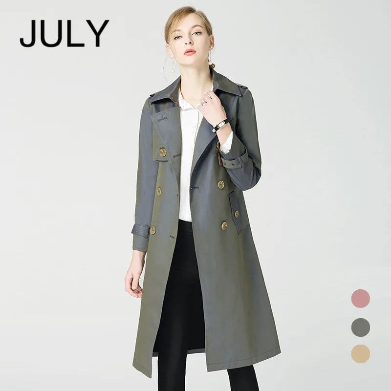 

JULY windbreaker female models long section 2019 autumn British wind chameleon loose windbreaker jacket commuter high-end jacket