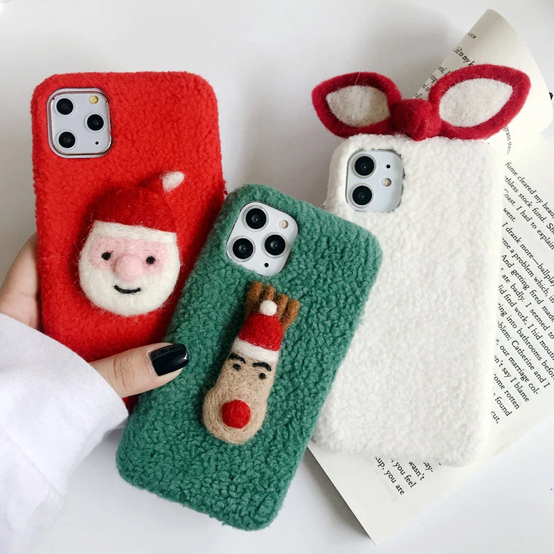

Christmas Plush Santa Claus Elk bowknot mobile phone case for iPhone 6 6S 7 8 6P6SP7P8P X XR,classic for iPhone 11 Pro Max case