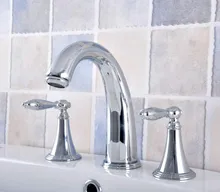 

Polished Chrome Brass Deck Mounted Dual Handles Widespread Bathroom 3 Holes Basin Faucet Mixer Water Taps mnf547
