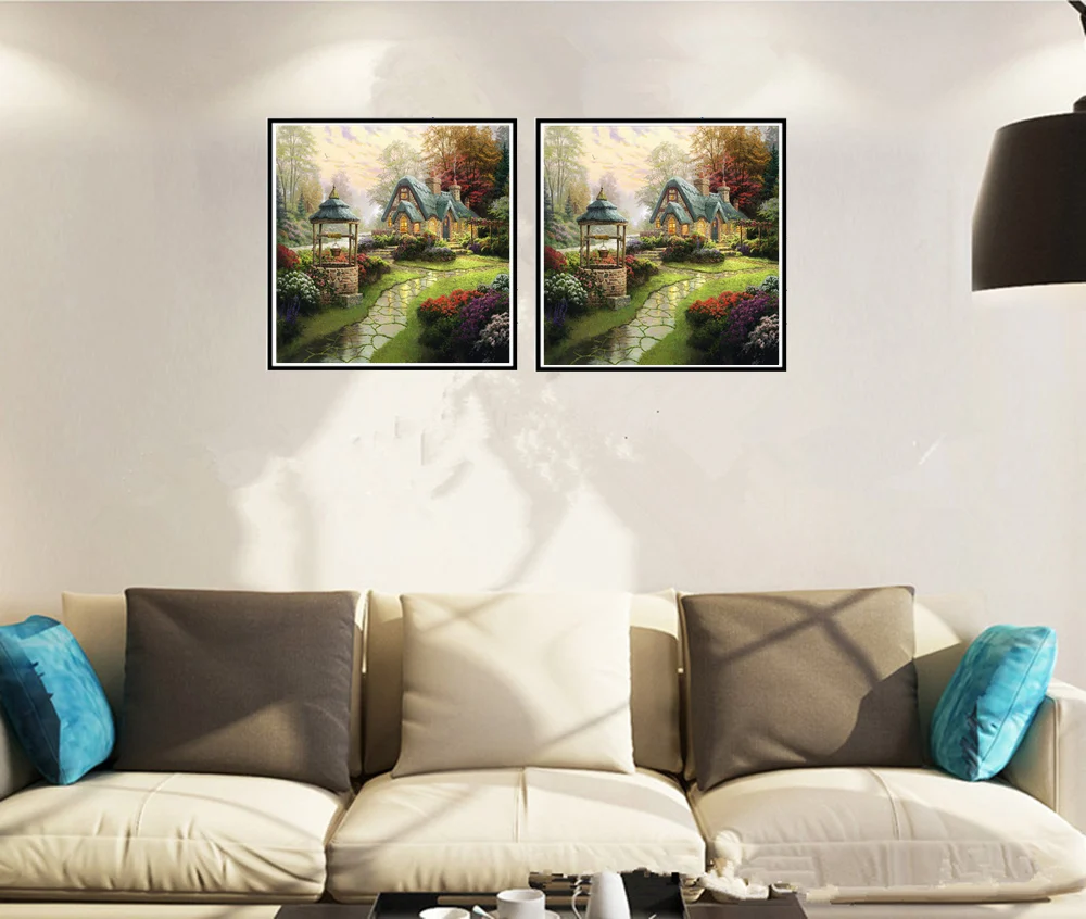 Деревенский домик вышивка крестиком круглый горный хрусталь незавершенные