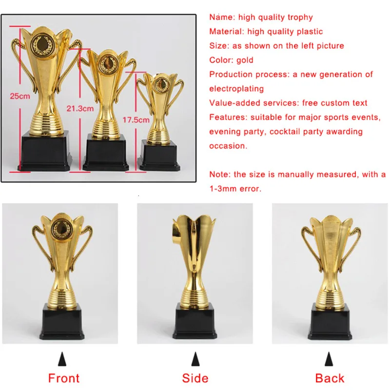 Gold Plated Trophy Cup Award Trophies, Free Customized Trophy, Champion Cup Ceremony, Competition Craft Souvenir