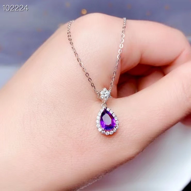 CoLife Jewelry Natural Amethyst Pendant for Daily Wear 5*7mm VVS Grade Amethyst Silver Pendant 925 Silver Jewelry