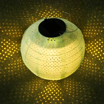 

Durable 8 inch Solar LED Chinese Lantern Light Outdoor Garden Decor Classic Texture Creative Design Round Hanging Lamp