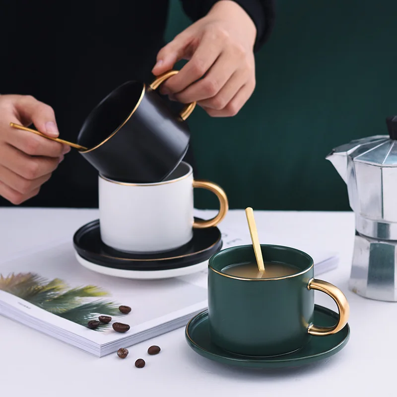 European Style Phnom Penh Ceramic Coffee Cup Saucers Household Restaurant Afternoon Tea Cappuccino Latte Mug Black Teacup | Дом и сад