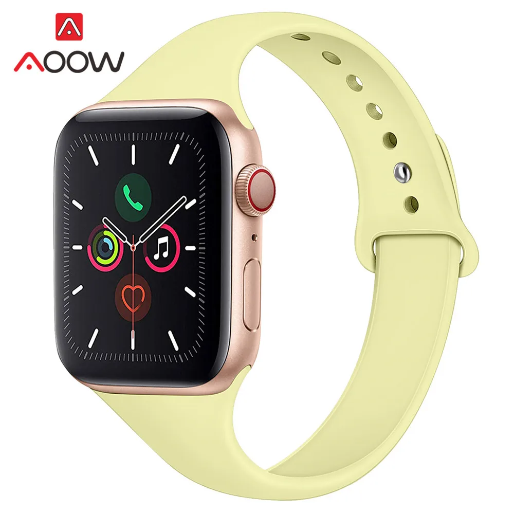 Тонкий силиконовый спортивный ремешок для Apple Watch 4, 5, 40 мм, 44, 38, 42 мм, мужской, женский, водонепроницаемый браслет, ремешок для часов iWatch 1, 2, 3 - Цвет ремешка: Yellow