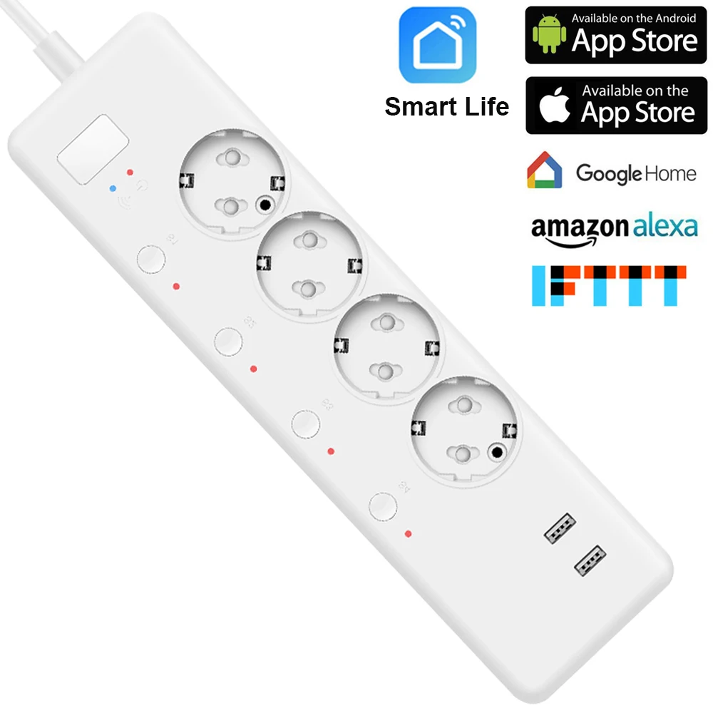 Смарт WI FI таймер удлинитель ЕС Smart Plug Мощность полосы Быстрая зарядка замер