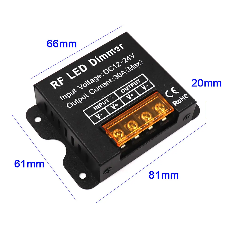 Dimmer PWM Per Strisce LED 12V-24V 30A – Regolatore Di Luminosità 0-100% Con Manopola E Memoria