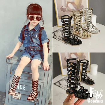 

Fashion Girls High Top Sandals PU Rome High Top Beach Shoes Wedding Party Sandals Shoes For Girl Sandalias