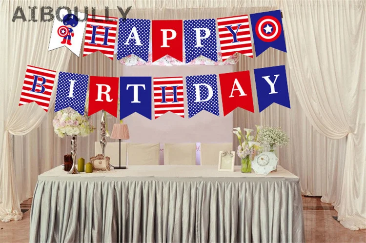 1 Ensemble Joyeux Anniversaire Banniere Captain America Belle Cochon Suspendus Guirlandes Pastel Cochons Chaine Drapeaux Garcon Fille Fete D Anniversaire Decor Aliexpress