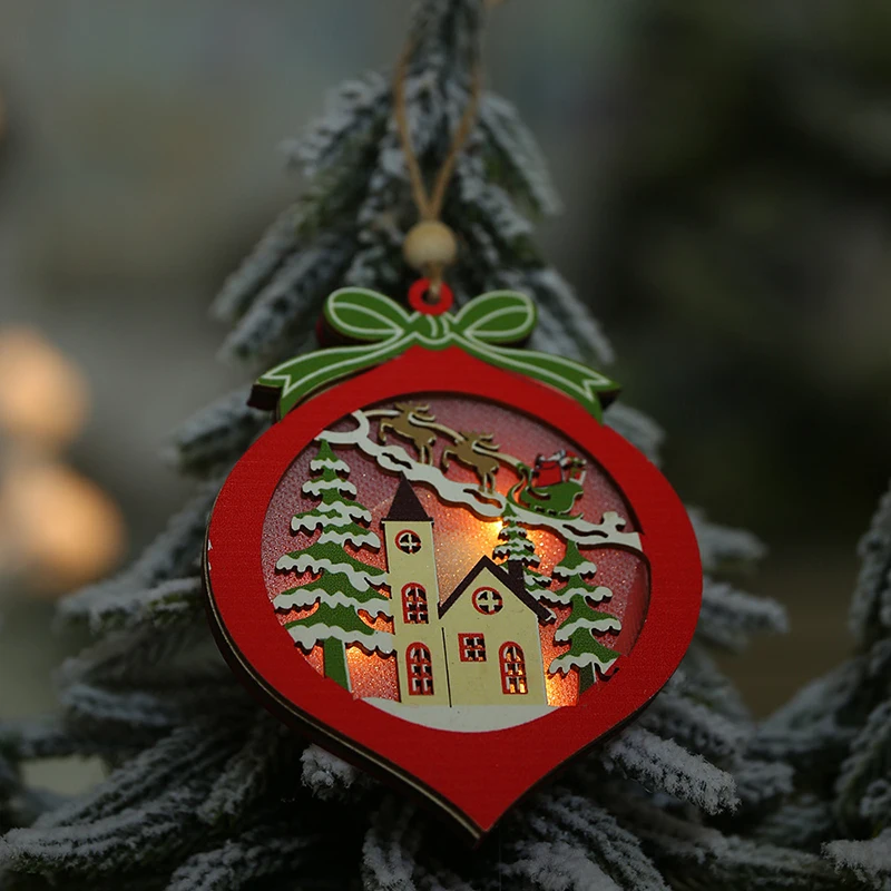 Креативный светодиодный подвесной светильник на рождественскую елку, звезда, автомобиль, сердце, деревянные украшения для рождества, рождественской вечеринки, Новогоднее украшение