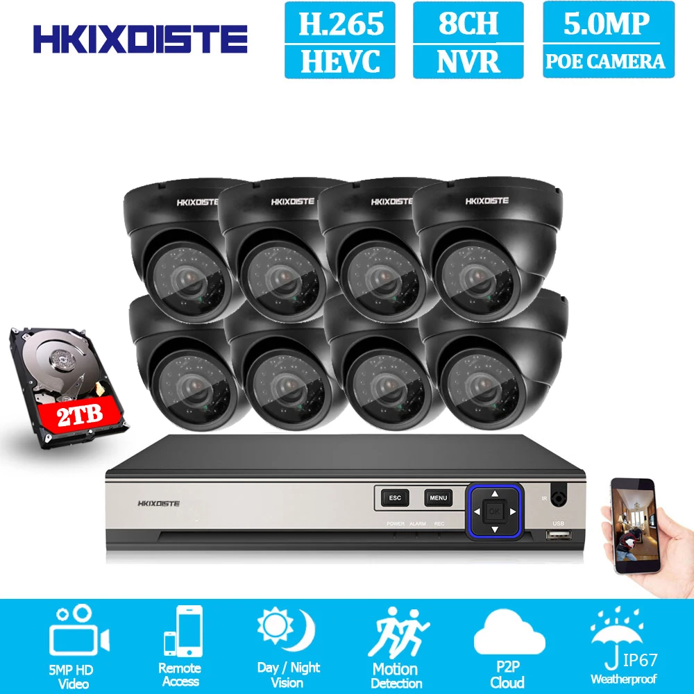  POE NVR 8CH Full HD Kit Security 24PCS Infrared Leds IP Camera CCTV System Room/Villa Street Dome C - 4000162708490