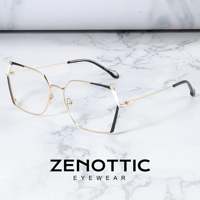 

ZENOTTIC Women Eyeglasses Frame Polygon mirror Prescription Myopia Progress Metal Frame Eyewear Fake Glasses Optical Frames