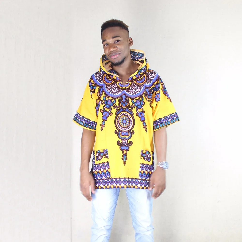 Африканский Дашики модный дизайн желтый мужской хипстер хип хоп Африканский Дашики ткань удлиненная Длинная толстовка футболка с капюшоном - Цвет: Цвет: желтый