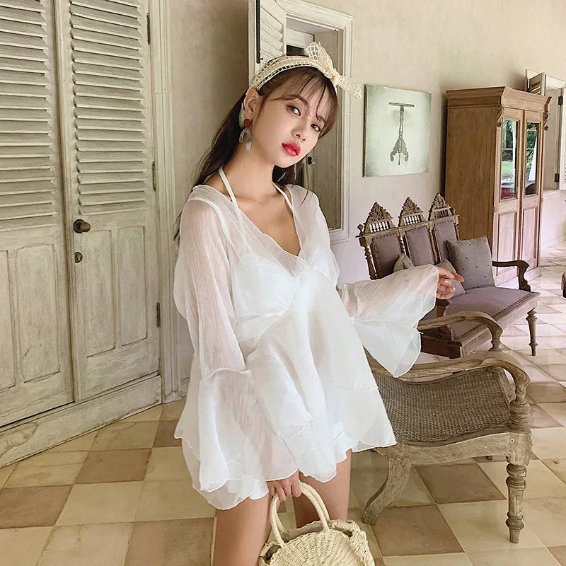 

Bathing Suit Women's Belly Covering Slimming Sexy Fairy Style Flounced Lace Cover-up South Korea New Style Two-piece Swimsuits T