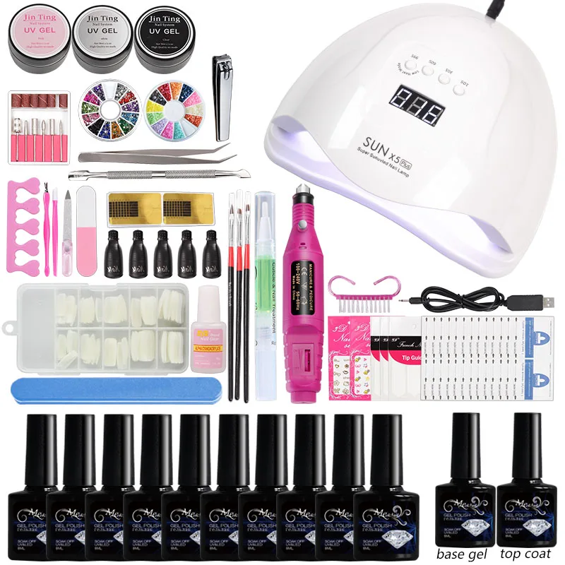 36 Вт/48 Вт/80 Вт УФ светодиодная лампа, акриловый набор для маникюра, педикюра, строительный полигелевый набор, набор для дизайна ногтей, поставки для профессионалов
