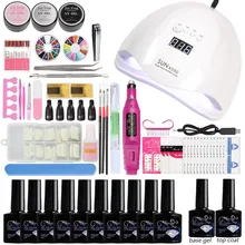 36 Вт/48 Вт/80 Вт УФ светодиодная лампа, акриловый набор для маникюра, педикюра, строительный полигелевый набор, набор для дизайна ногтей, поставки для профессионалов