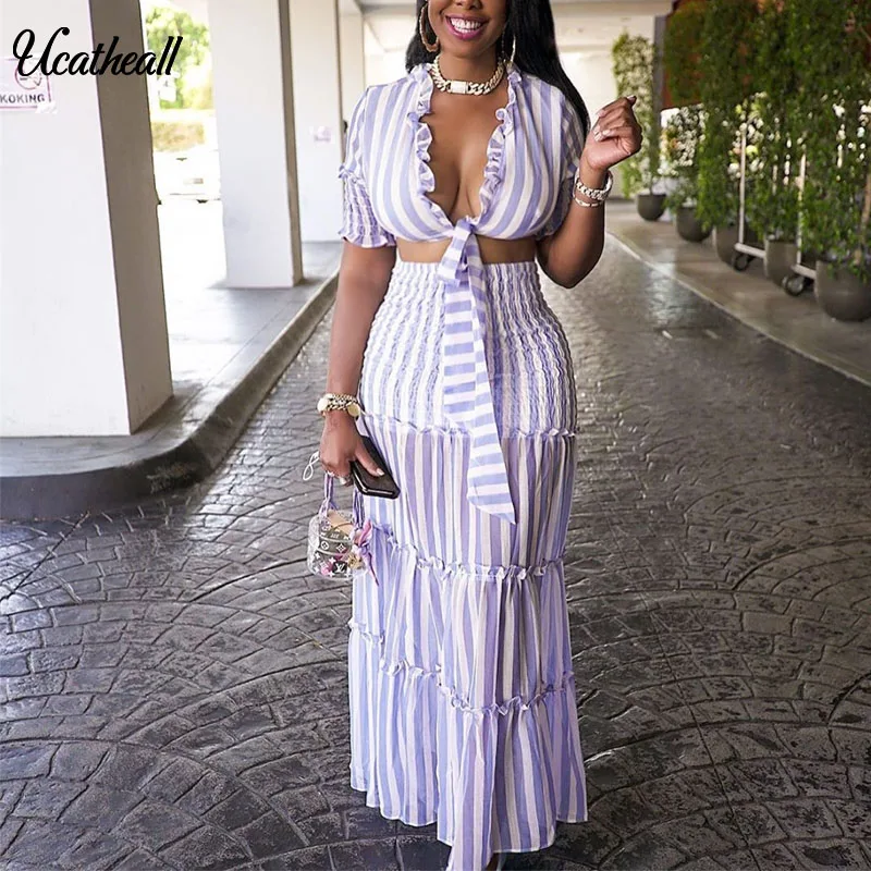 Женские шифоновые комплекты в полоску летний комплект из 2 предметов с оборками