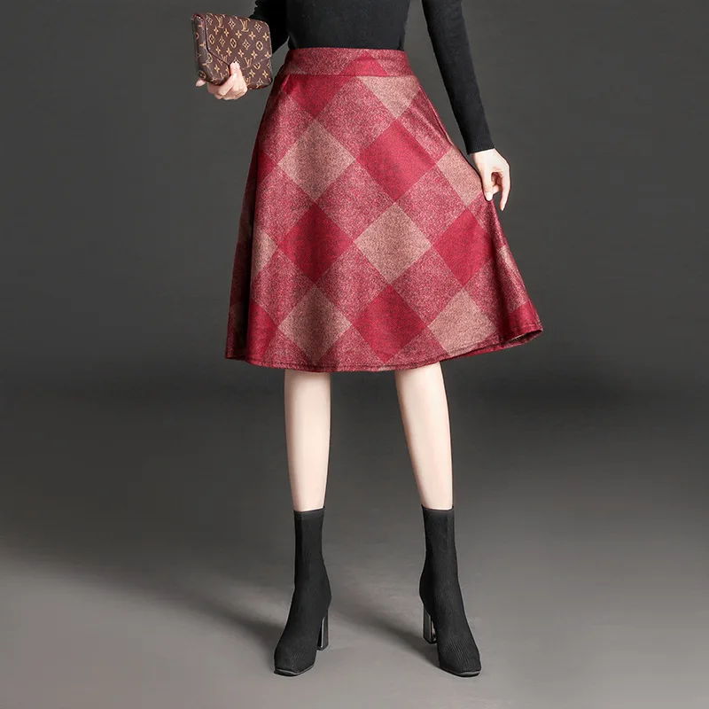

2019 Autumn And Winter Large Size Dress New Style Korean-style Fashion High-waisted Medium-length One-step Skirt Slim Fit Printe