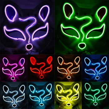 

Anime Expro Decor Japanese Fox Mask Neon Led Light Cosplay Mask Halloween Party Rave Led Mask Halloween Christmas toys gift