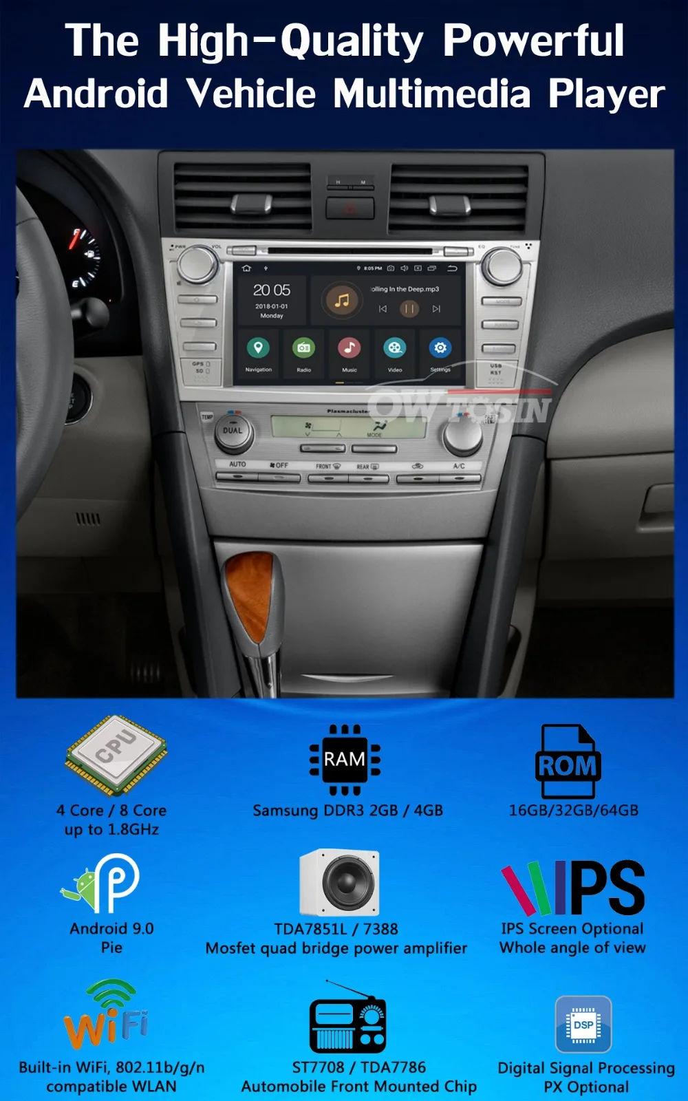 Discount 8" PX6 4GB RAM+64GB ROM Android 9.0 Car Multimedia DVD Radio GPS Player For Toyota Camry 2007 2008 2009 2010 2011 DSP CarPlay 2