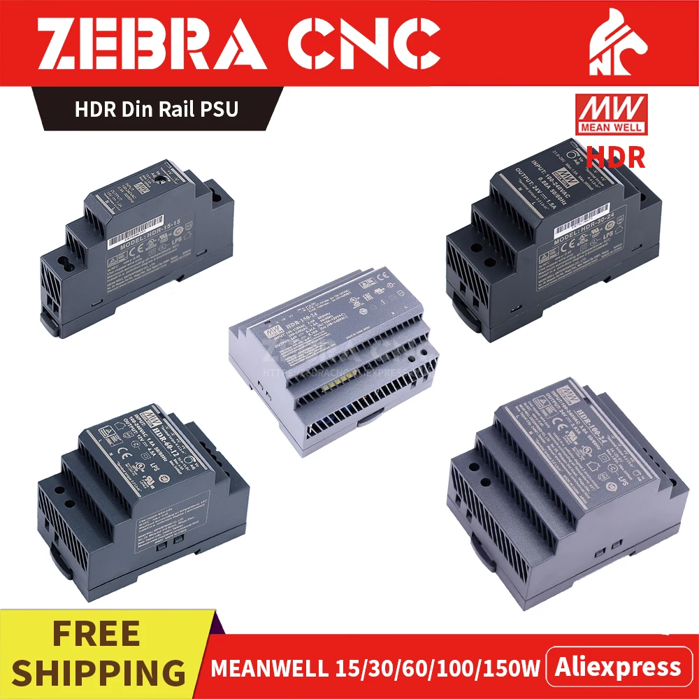 

Mean Well HDR15 HDR30 HDR60 HDR100 HDR150 DC5V 12V 15V 24V 48V Ultra Slim Step Shape Din Rail Power Supply 15 30 60 100 150W