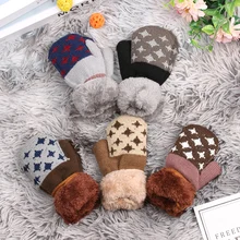 Новые зимние вязаные шерстяные варежки, милые Мультяшные перчатки с рисунком звезд, детские перчатки, плюшевые толстые Детские теплые перчатки