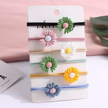

5 Pcs Girl Kids Elastic Hair Band Small Daisy Rubber Hair Ropes Lovely Flower Princess Headwear Decorations Accessories