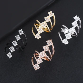 

LARRAURI Personality Mutilayer Lines Zircon Rings For Women Man Europe Oro Silver Color Wedding Bridal Wide Aros Finger Schmuck