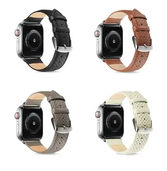 

Pinkhole Breathable Watchbands for Apple Watch Series 5 4 3 2 1 buckle Leather strap 38 40 42 44 iWatch bracelet
