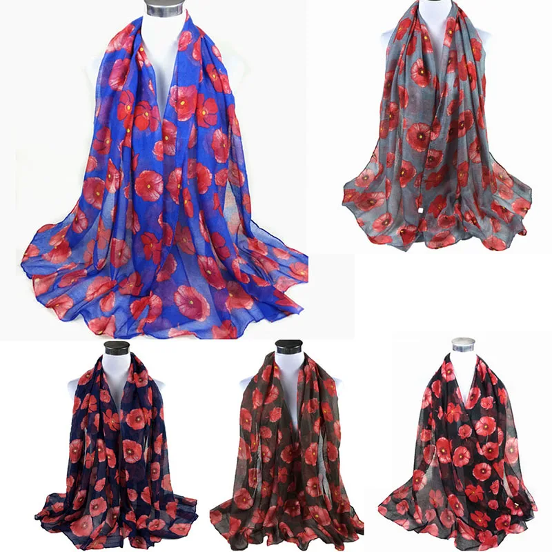 Новая мода женщин Poppy шарф с принтом в виде цветов длинные шарфы летние парео для пляжа шали и аксессуары IR-ing