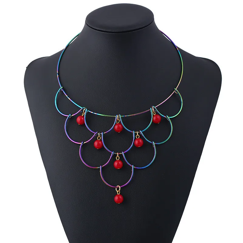 

Exaggerated Colorful Multilayer Circle Beads Pendant Necklace Women Men Fashion Collar Statement Necklace Jewelry Accessories