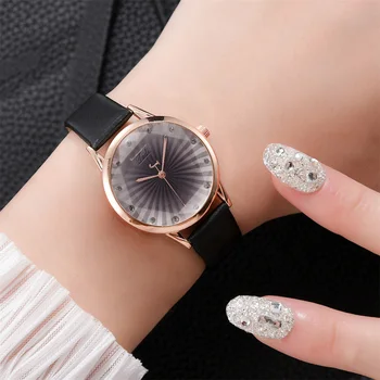

Women Quartz Watch PU Leather Band Round Dial with Small Scale Personalized Lady Wrist Watch FS99