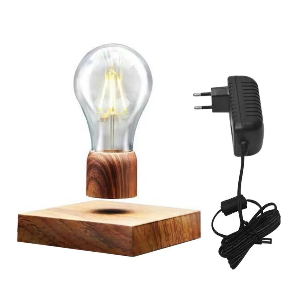  Hot sales magnetic Levitating Light Bulb Desk Wood Grain Floating Lamp Unique Gift Home Office Room - 4000219781655