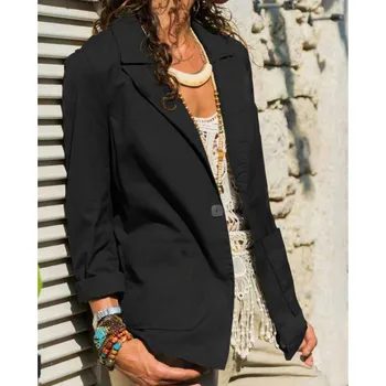 

Women Casual Single Button Pocket Jacket Outwear Fashion Autumn Thin Coat